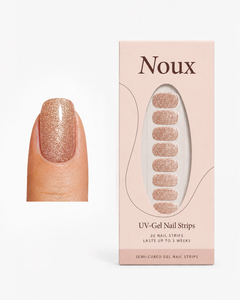 Champagne Glitter UV gel nail strips by Noux
